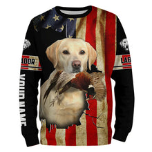 Load image into Gallery viewer, Bird Dog Labs yellow Labrador Pheasant hunting American flag Custom Name Shirts, Hoodie FSD3805