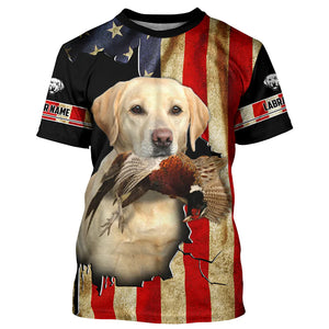 Bird Dog Labs yellow Labrador Pheasant hunting American flag Custom Name Shirts, Hoodie FSD3805