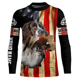 Springer Spaniel bird Dog Pheasant hunting American flag Customized Name Shirts, Hoodie FSD3806