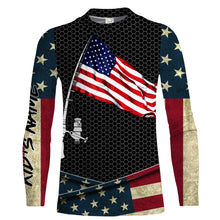Load image into Gallery viewer, Fishing shirt American flag fishing rod Custom Name Sun protection Shirt Personalized fishing gifts ideas FSD1798