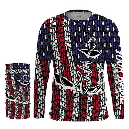 American Flag 3D Fish Hook Treble Hook Custom Name All Over Printed UV Protection Shirts Fishing Apparel Patriotic Gift FSD2015