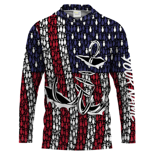 American Flag 3D Fish Hook Treble Hook Custom Name All Over Printed UV Protection Shirts Fishing Apparel Patriotic Gift FSD2015