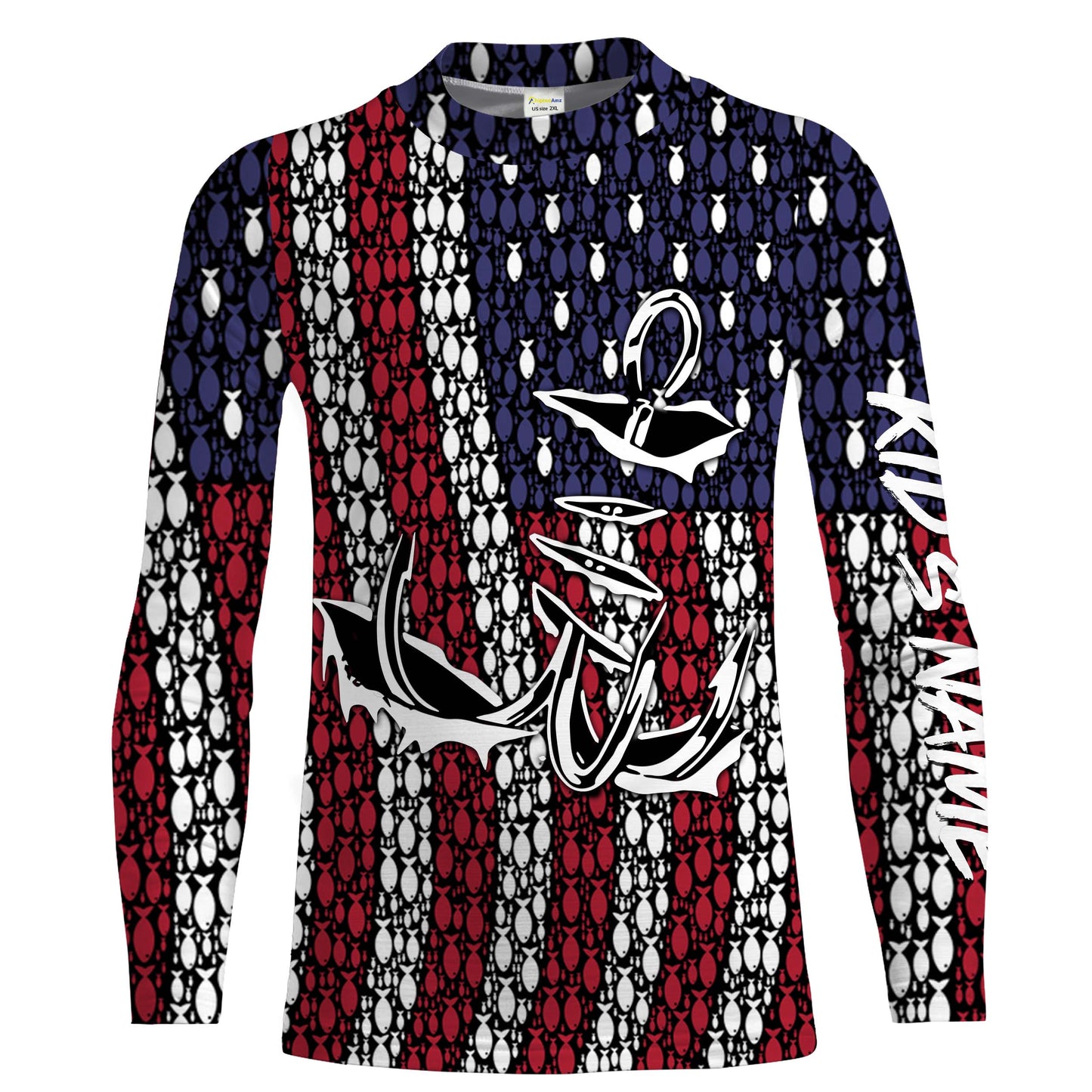 American Flag 3D Fish Hook Treble Hook Custom Name All Over Printed UV Protection Shirts Fishing Apparel Patriotic Gift FSD2015