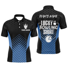 Load image into Gallery viewer, Lucky Bowling Shirt, Funny Blue Polo Bowling Shirt for Men, Custom Team's Name Bowler Jersey NBP122