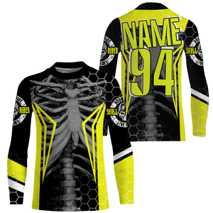 Personalized Racing Jersey UPF30+, Cool Bone Motorcycle Motocross Off-Road Riders Racewear - Yellow| NMS626