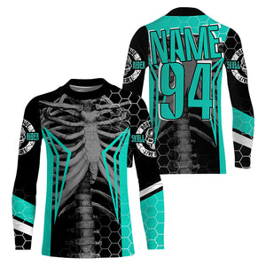 Personalized Racing Jersey UPF30+, Cool Bone Motorcycle Motocross Off-Road Riders - Turquoise| NMS1456