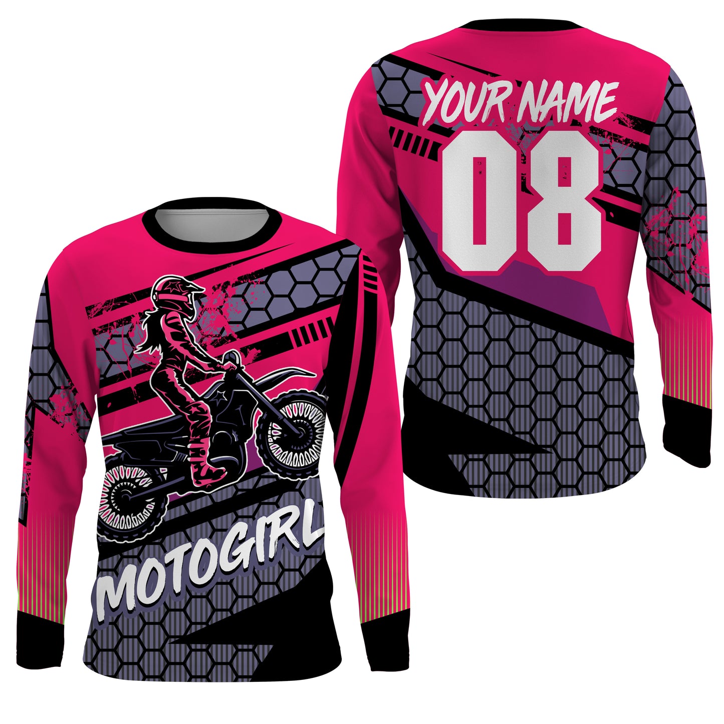 MotoGirl personalized jersey motocross women girls biker dirt bike racing long sleeves NMS1086