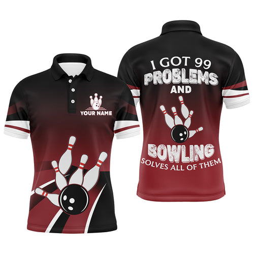 Red & Black Funny Polo Bowling Shirt for Men, Custom Name Bowling Jersey, Vintage Bowlers Shirt NBP134