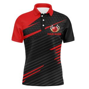 Funny Polo Bowling Shirt for Men, Red & Black Custom Bowling Jersey, 2 Fingers and A Thumb NBP145