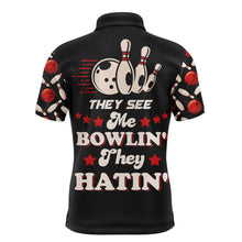 Load image into Gallery viewer, Funny Bowling Shirt for Men Personalized Name They See Me Bowlin' They Hatin' Bowler Polo Jersey NBP116