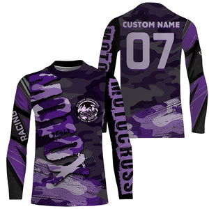 Purple Camo Custom Motocross Jersey UPF30+ No Guts No Glory Dirt Bike Shirt MX Racing Women Girls NMS1447