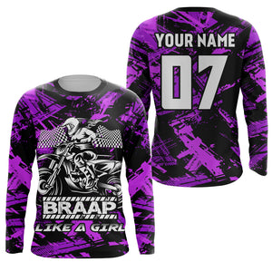 Brap Like A Girl Personalized Motocross Jersey UPF30+ Purple Women Girls Dirt Bike Racing Shirt NMS1388