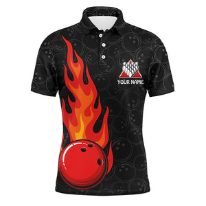 Funny Flame Polo Bowling Shirt for Men, Custom Name Black Bowling Jersey Cool Bowlers Shirt NBP130