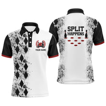 Load image into Gallery viewer, Split Happens Personalized Bowling Shirt for Men League Bowling Jersey with Name Men Polo Shirt NBP136