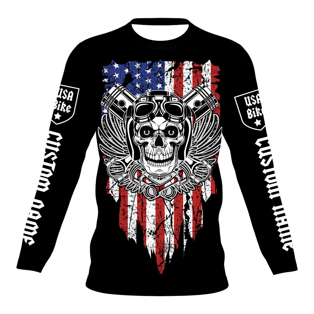 USA Bike Personalized Riding Jersey American Flag Skull Biker Shirt Patriotic Off-road Motorcycle NMS480