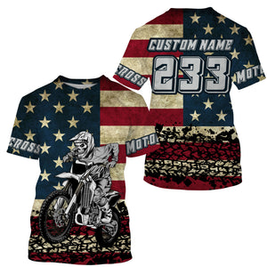 American Flag custom skull Motocross jersey UV Patriotic dirt bike racing motorcycle racewear| NMS920