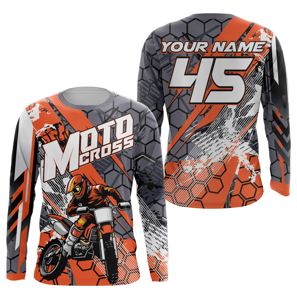 Personalized Motocross Jersey Orange UPF30+ Youth Men Women Dirt Bike Racing Shirt Off-road NMS1375