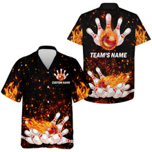 Load image into Gallery viewer, Flame Hawaiian Bowling Shirt, Personalized Team Bowlers Jersey Short Sleeve Button Down Fire Bowling NBH65