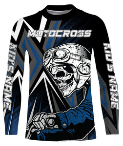 Extreme Motocross Custom Jersey T-shirt UV Protect, Skull Biker UPF 30+ Youth Long Sleeves Shirt| NMS361