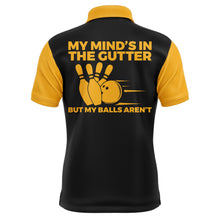 Load image into Gallery viewer, Yellow Bowling Shirt for Men, Personalized Name Vintage Bowler Jersey, My Mind's In The Gutter NBP124