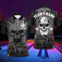 Load image into Gallery viewer, Personalized Skull Bowling Shirt for Men, Custom Team's Name Bowling Jersey League Polo Shirt NBP126