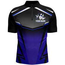 Load image into Gallery viewer, Custom Bowling Shirt for Men, Kingpins Blue Quarter-Zip Bowling Shirt with Name, Men Bowlers Jersey NBZ181