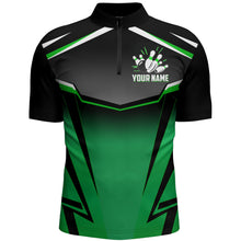 Load image into Gallery viewer, Custom Bowling Shirt for Men Kingpins Green Quarter-Zip Bowling Shirt with Name, Men Bowlers Jersey NBZ182