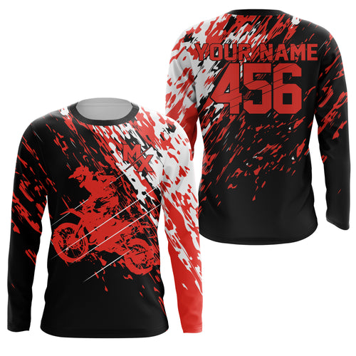 Red MX Racing Jersey UPF30+ Kid Men Women Motocross Shirt Dirt Bike Off-road Riding Jersey NMS1455