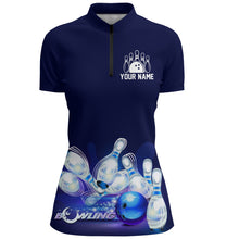 Load image into Gallery viewer, Custom Bowling Shirt for Women, Don't Worry Bowl Happy, Blue Bowling Quarter-Zip Ladies Girl Bowler NBZ165