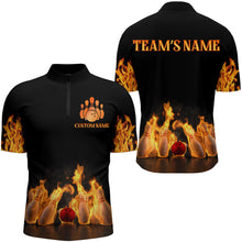 Load image into Gallery viewer, Custom Fire Bowling Shirt for Men, Flames Bowling Jersey with Name League Bowling Quarter-Zip Shirt NBZ174