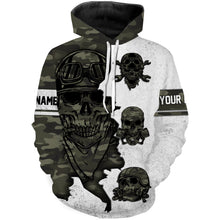Load image into Gallery viewer, Skull Biker Personalized Long Sleeves Hoodie T-shirt, Camo Print Off-road Racing Motorcycle Shirt| NMS306