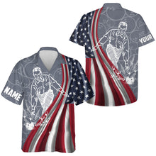 Load image into Gallery viewer, Patriotic Hawaiian Bowling Shirt for Men Women, American Flag Custom Name Bowler Jersey Short Sleeve NBH97