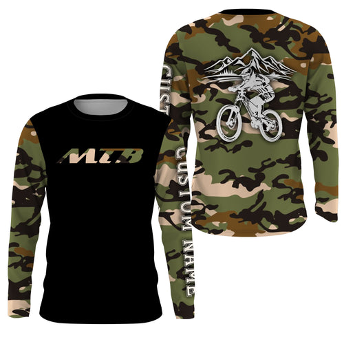 MTB Jersey Long Sleeve Hoodie Shirt, Camo Biking Cycling Shirt, Mountain Biking Shirt Biking Clothing| JTS445