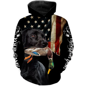 Hunting Dog Shirt| All Over Printed T-shirt Long Sleeve Hoodie| Custom American Flag Black Lab Shirt| JTSD223