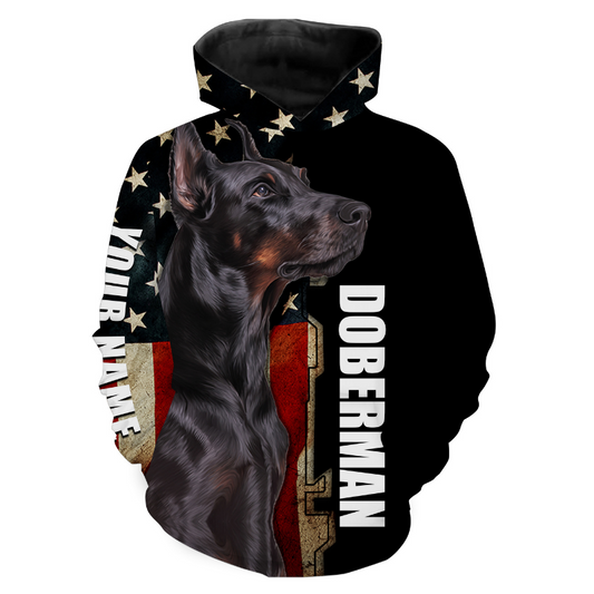 Doberman American Flag Personalized Doberman Hoodie Long Sleeve, Dog Lover Gift for Doberman Lover| JTSD284