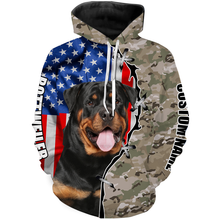 Load image into Gallery viewer, Rottweiler 3D All Over Printed Clothes| Custom Camo Hunting Dog Shirt with American Flag, Dog Lover JTSD214