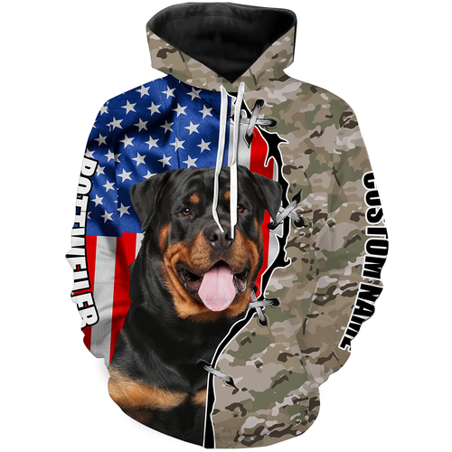 Rottweiler 3D All Over Printed Clothes| Custom Camo Hunting Dog Shirt with American Flag, Dog Lover JTSD214