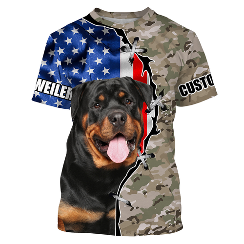 Rottweiler 3D All Over Printed Clothes| Custom Camo Hunting Dog Shirt with American Flag, Dog Lover JTSD214