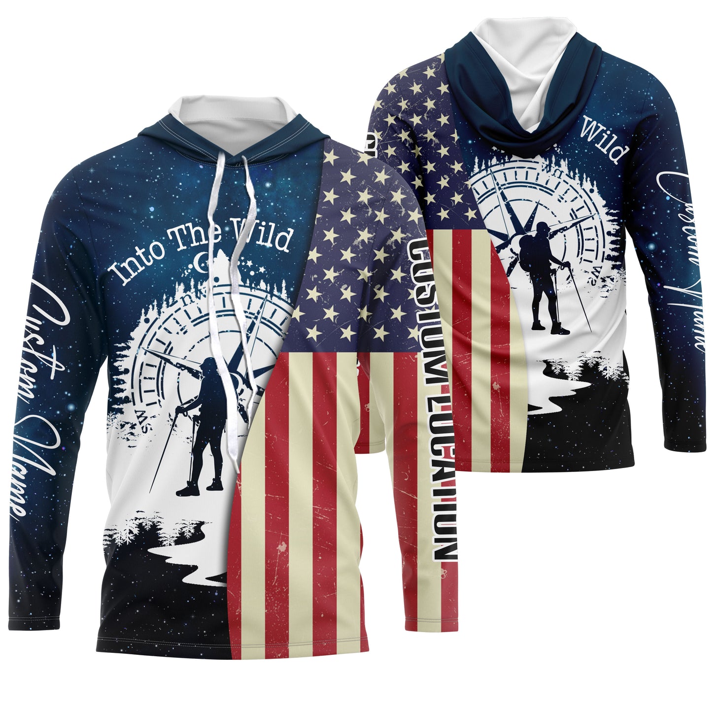 Personalized American Hiking Shirt Into The Wild Compass and Hiker in Forest UV Hiking Shirt for Men SP14