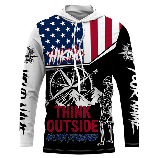 Personalized American Flag Shirt Hiker T-shirt Skull Think Outside Hiking TShirt Patriotic Shirt UPF 30+| SP48