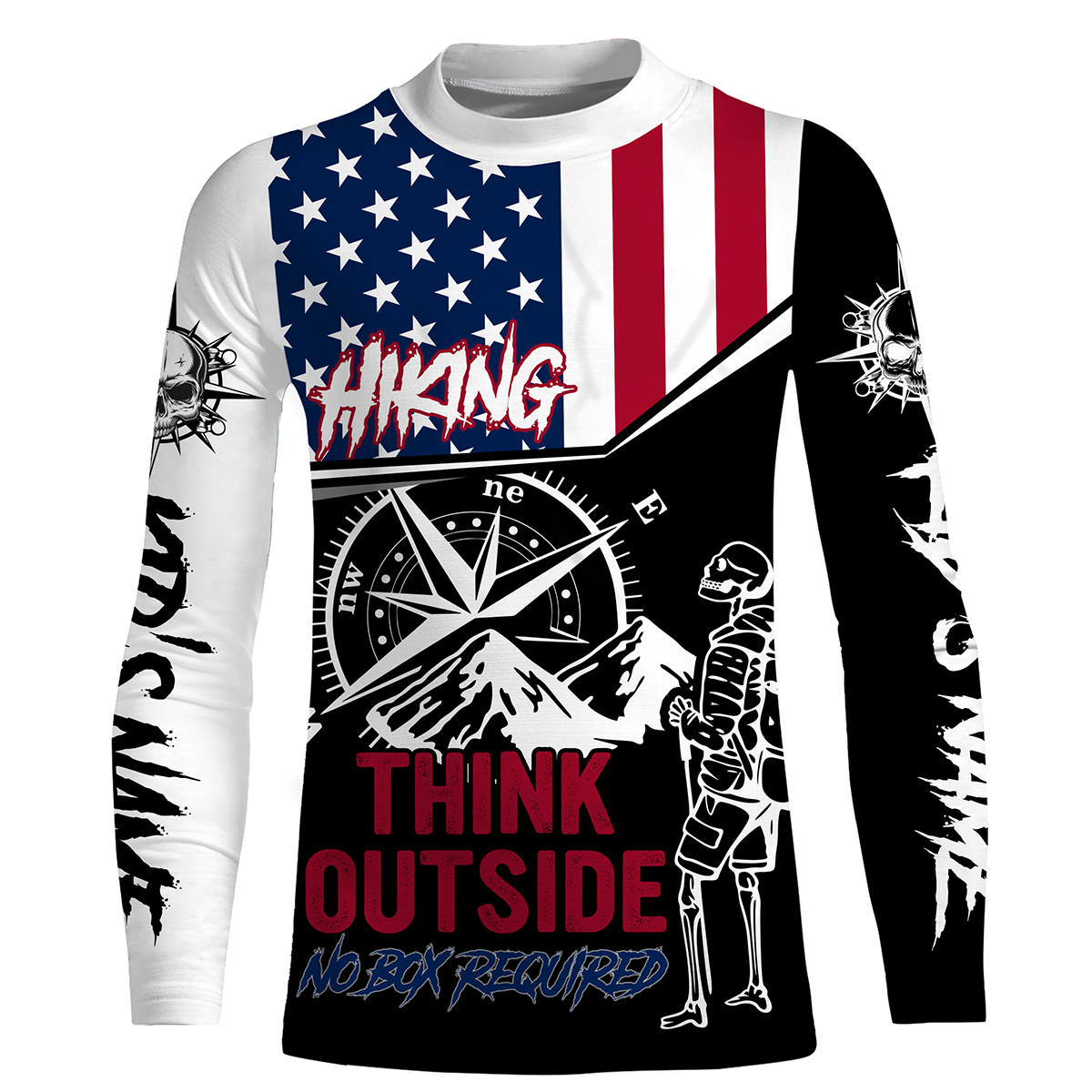 Personalized American Flag Shirt Hiker T-shirt Skull Think Outside Hiking TShirt Patriotic Shirt UPF 30+| SP48