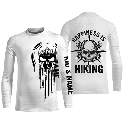 Happiness is Hiking Skull Hiker Shirt Hiking Gifts for Dad Hikers Custom Name Sun Protection Hiking Shirts SP5