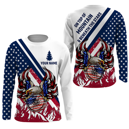 Personalized American Flag Hiking Shirt Eagle US Flag Patriotic Hike Jersey UPF30+ Compass for Hiking Long Sleeve SP7