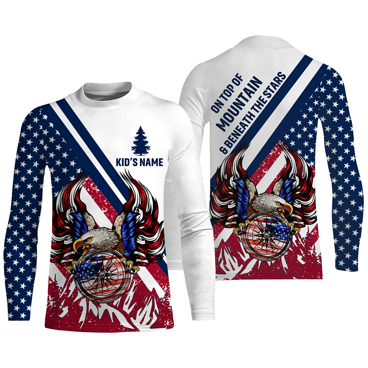 Personalized American Flag Hiking Shirt Eagle US Flag Patriotic Hike Jersey UPF30+ Compass for Hiking Long Sleeve SP7
