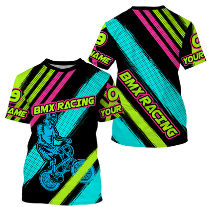 Custom adult kid BMX jersey UPF30+ Skull cycling shirt Green off-road bike shirt Bicycle clothes| SLC34
