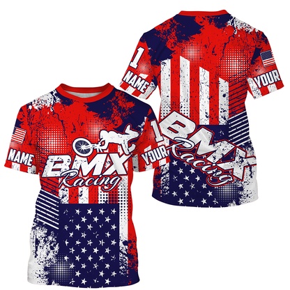 American adult kid BMX jersey Personalized UPF30+ USA cycling gear Patriotic bike shirt| SLC15
