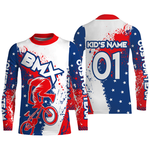 Patriotic BMX jersey Personalized UPF30+ USA Cycling gear American adult kid BMX bike shirt| SLC23