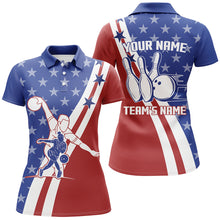 Load image into Gallery viewer, American Flag Bowling Jersey For Women Personalized Bowling Polo Shirt Patriotic Bowling Team Shirt BDT32