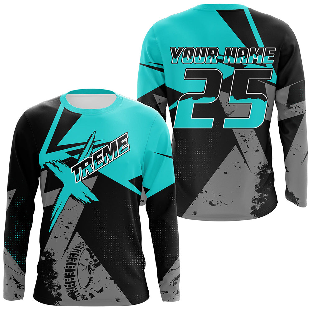 Men Women Kid Dirt Bike Jersey Blue UPF30+ Extreme Motocross Shirt Boys Girls MX Jersey Motorcycle PDT544