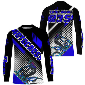 Custom Dirt Bike Jersey Adult&Youth UPF30+ Extreme Blue Motocross Shirt Boys Girls MX Long Sleeve PDT525